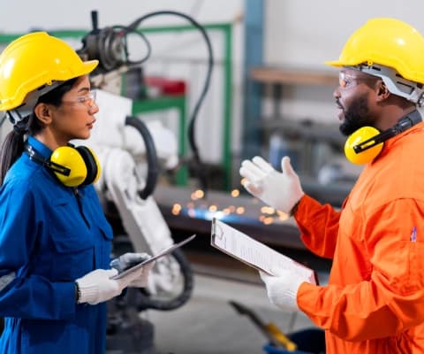 Technician inspecting and maintaining industrial safety equipment for workplace compliance